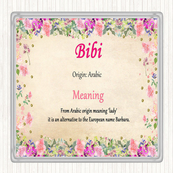 Bibi Name Meaning Drinks Mat Coaster Floral