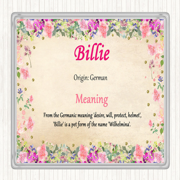 Billie Name Meaning Drinks Mat Coaster Floral