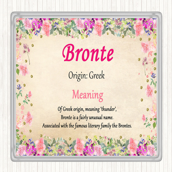 Bronte Name Meaning Drinks Mat Coaster Floral