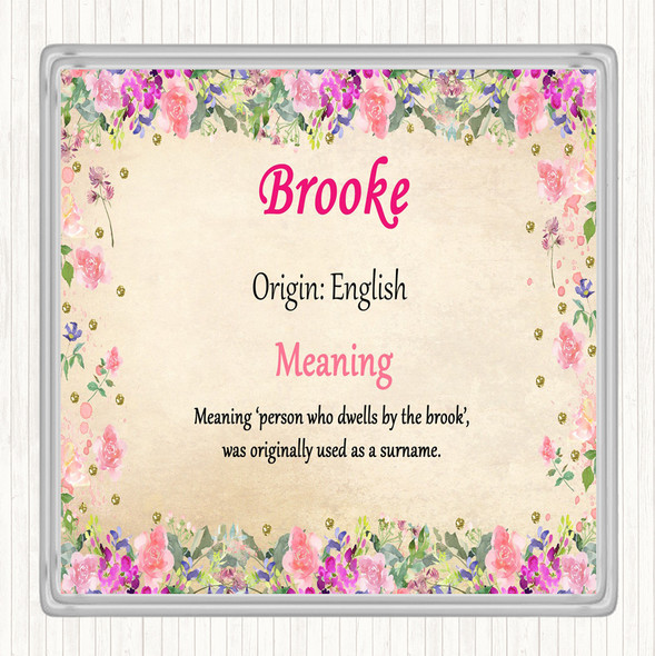 Brooke Name Meaning Drinks Mat Coaster Floral