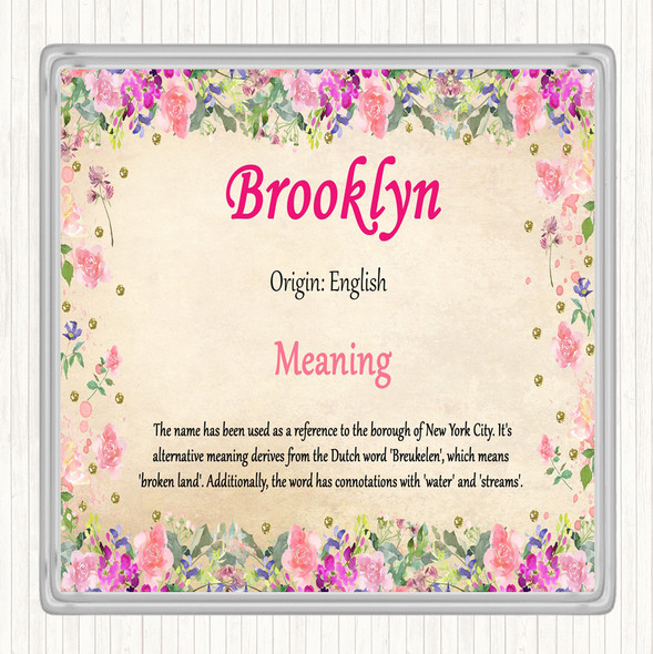 Brooklyn Name Meaning Drinks Mat Coaster Floral