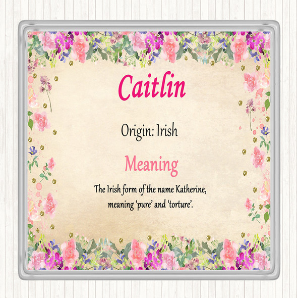 Caitlin Name Meaning Drinks Mat Coaster Floral
