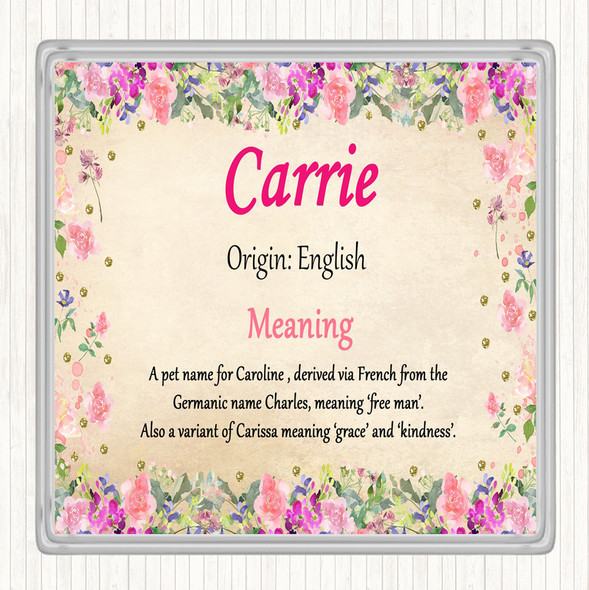 Carrie Name Meaning Drinks Mat Coaster Floral