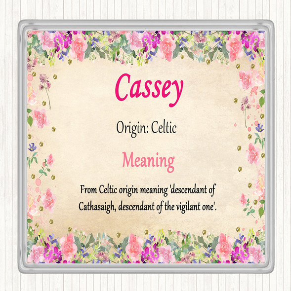 Cassey Name Meaning Drinks Mat Coaster Floral