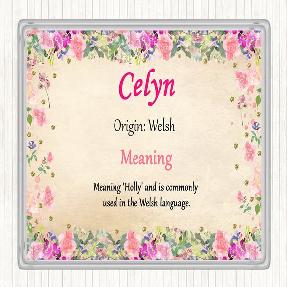 Celyn Name Meaning Drinks Mat Coaster Floral