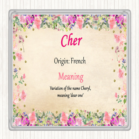 Cher Name Meaning Drinks Mat Coaster Floral