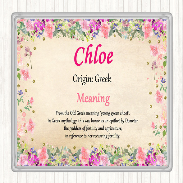 Chloe Name Meaning Drinks Mat Coaster Floral