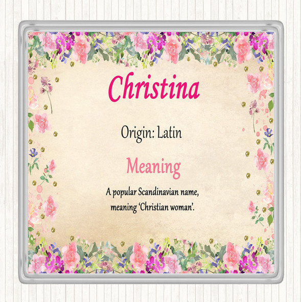 Christina Name Meaning Drinks Mat Coaster Floral