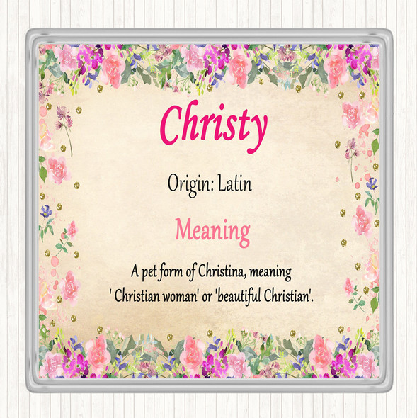 Christy Name Meaning Drinks Mat Coaster Floral