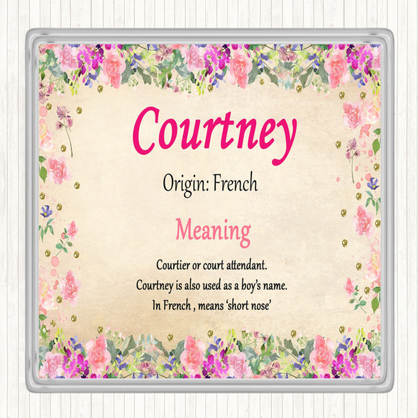 Courtney Name Meaning Drinks Mat Coaster Floral