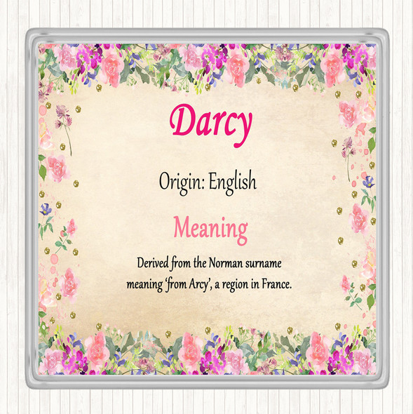 Darcy Name Meaning Drinks Mat Coaster Floral