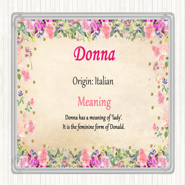 Donna Name Meaning Drinks Mat Coaster Floral