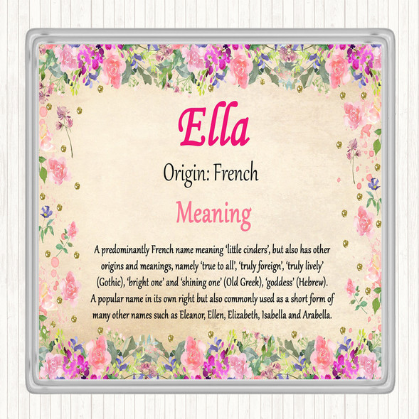 Ella Name Meaning Drinks Mat Coaster Floral