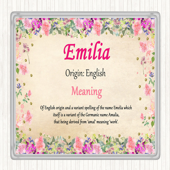 Emilia Name Meaning Drinks Mat Coaster Floral