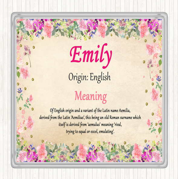 Emily Name Meaning Drinks Mat Coaster Floral