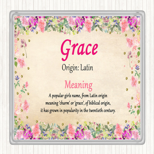 Grace Name Meaning Drinks Mat Coaster Floral