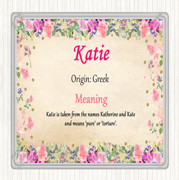 Katie Name Meaning Drinks Mat Coaster Floral