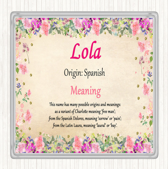 Lola Name Meaning Drinks Mat Coaster Floral