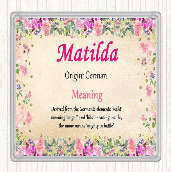 Matilda Name Meaning Drinks Mat Coaster Floral