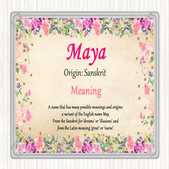 Maya Name Meaning Drinks Mat Coaster Floral