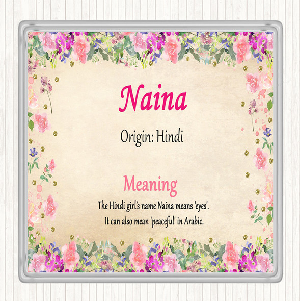 Naina Name Meaning Drinks Mat Coaster Floral