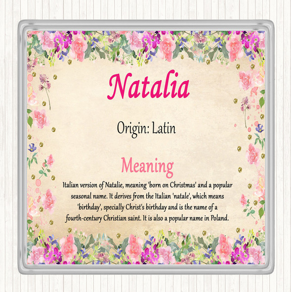 Natalia Name Meaning Drinks Mat Coaster Floral