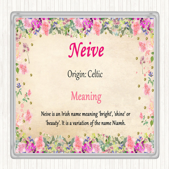 Neive Name Meaning Drinks Mat Coaster Floral