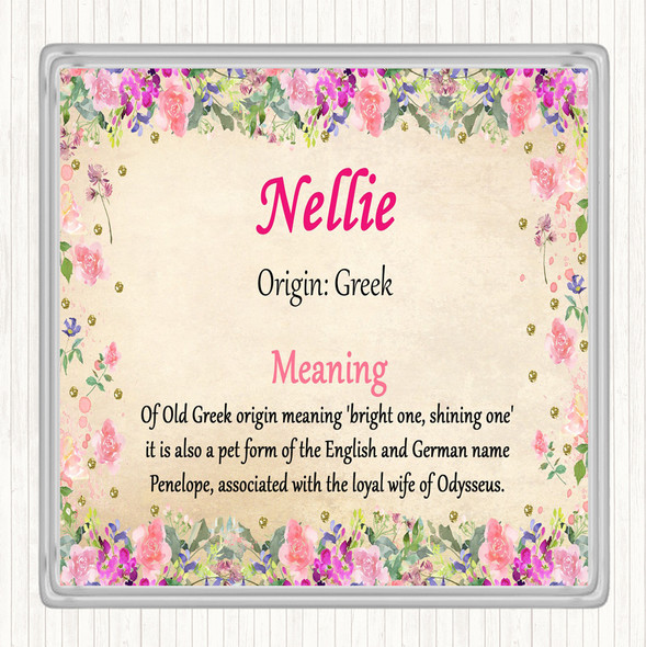 Nellie Name Meaning Drinks Mat Coaster Floral