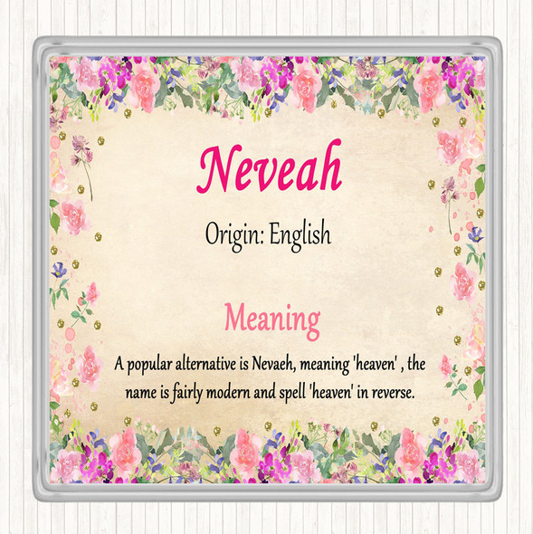 Neveah Name Meaning Drinks Mat Coaster Floral