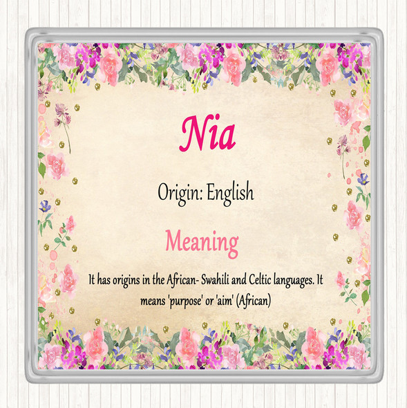 Nia Name Meaning Drinks Mat Coaster Floral
