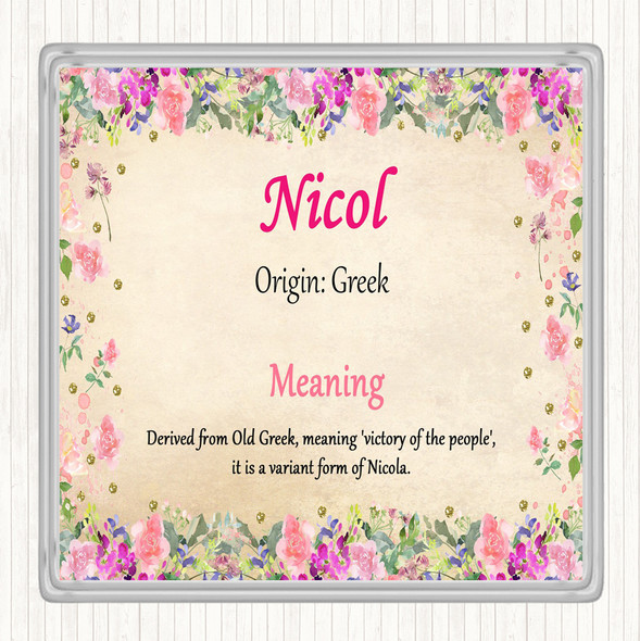 Nicol Name Meaning Drinks Mat Coaster Floral