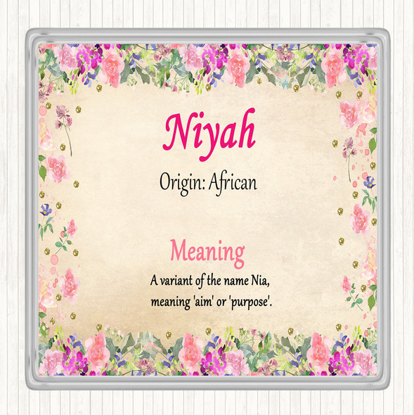 Niyah Name Meaning Drinks Mat Coaster Floral