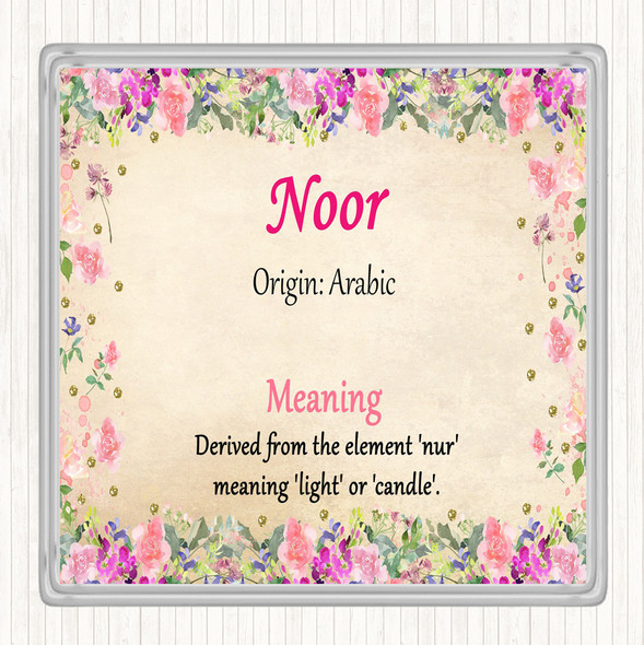 Noor Name Meaning Drinks Mat Coaster Floral