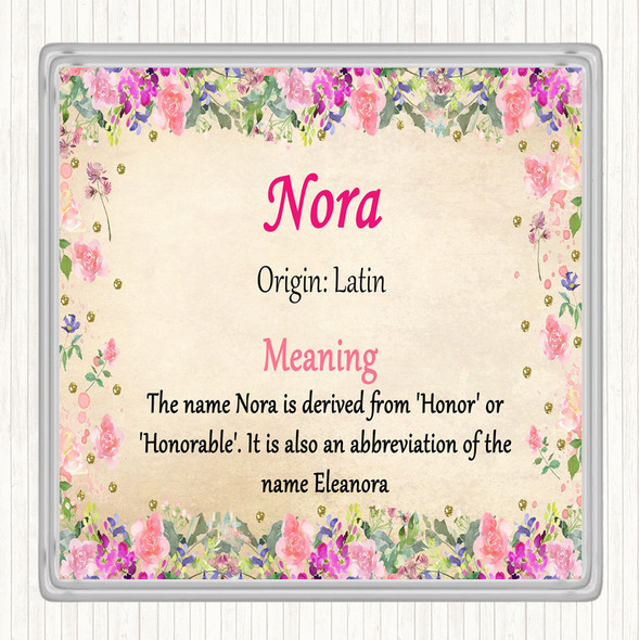 Nora Name Meaning Drinks Mat Coaster Floral