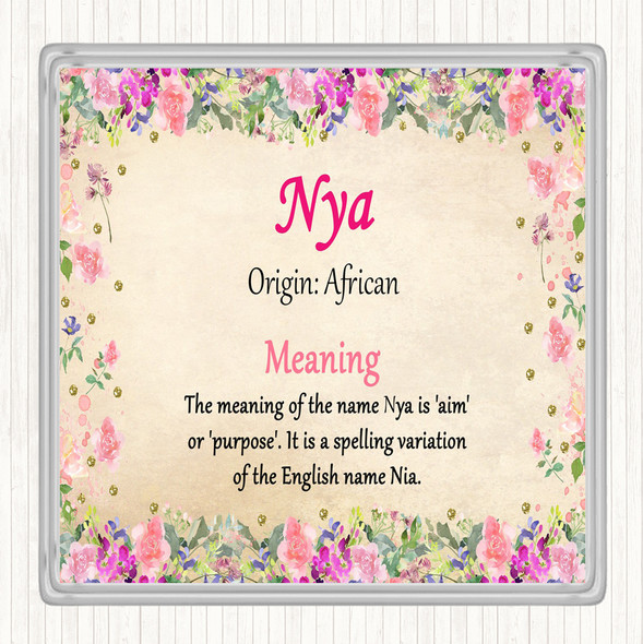 Nya Name Meaning Drinks Mat Coaster Floral
