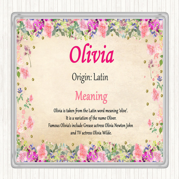 Olivia Name Meaning Drinks Mat Coaster Floral