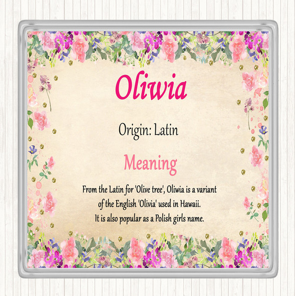 Oliwia Name Meaning Drinks Mat Coaster Floral