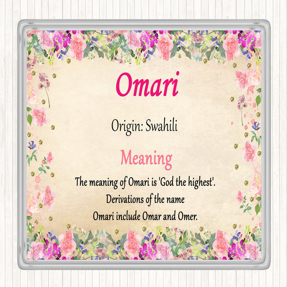 Omari Name Meaning Drinks Mat Coaster Floral