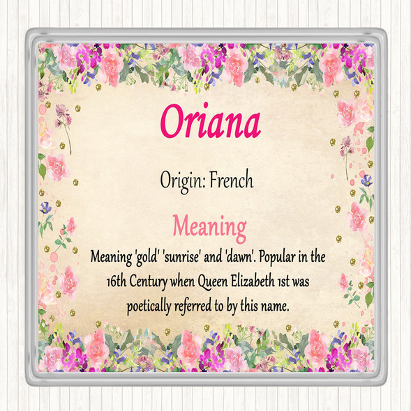 Oriana Name Meaning Drinks Mat Coaster Floral