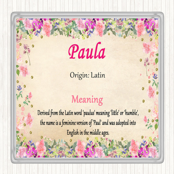 Paula Name Meaning Drinks Mat Coaster Floral