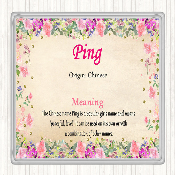 Ping Name Meaning Drinks Mat Coaster Floral