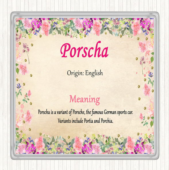 Porscha Name Meaning Drinks Mat Coaster Floral