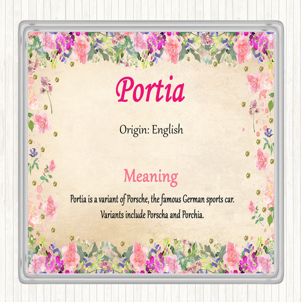 Portia Name Meaning Drinks Mat Coaster Floral