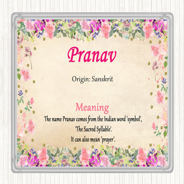 Pranav Name Meaning Drinks Mat Coaster Floral