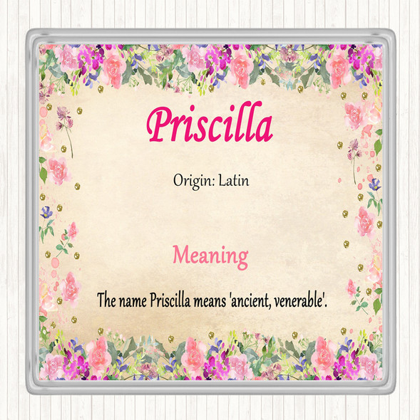 Priscilla Name Meaning Drinks Mat Coaster Floral