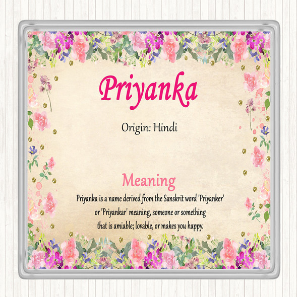Priyanka Name Meaning Drinks Mat Coaster Floral