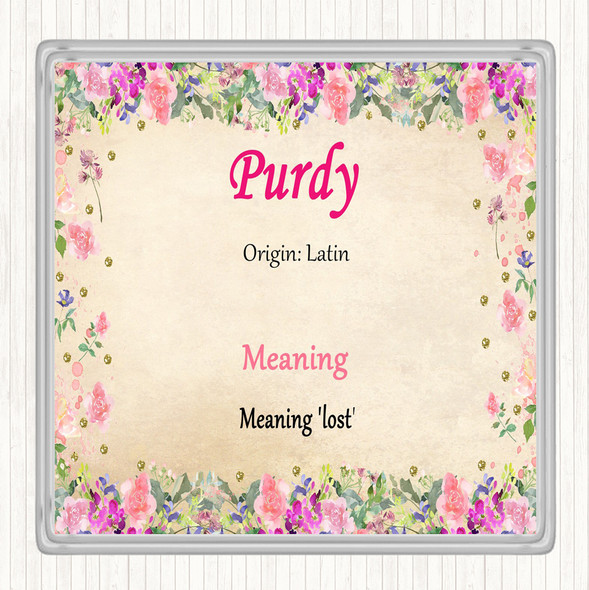 Purdy Name Meaning Drinks Mat Coaster Floral