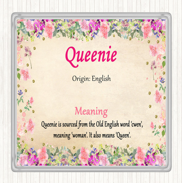 Queenie Name Meaning Drinks Mat Coaster Floral