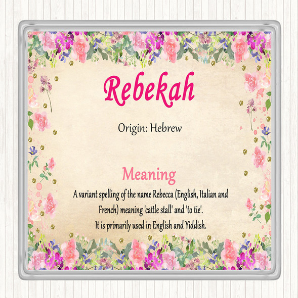 Rebekah Name Meaning Drinks Mat Coaster Floral