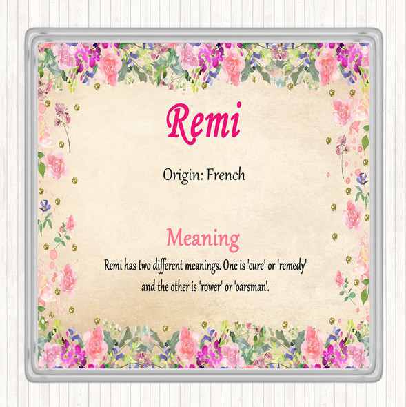 Remi Name Meaning Drinks Mat Coaster Floral